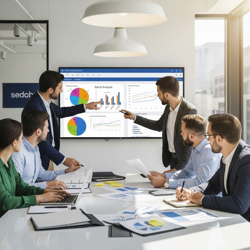 A team collaborating around a whiteboard with strategic procurement plans A team collaborating around a whiteboard with strategic procurement plans