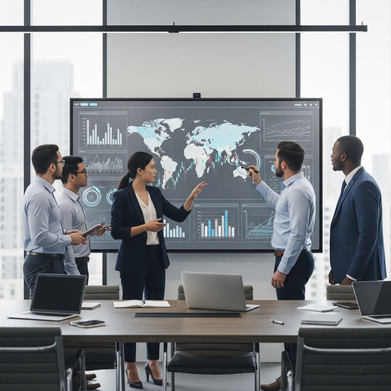 A professional analyzing global market data on a futuristic dashboard A professional analyzing global market data on a futuristic dashboard